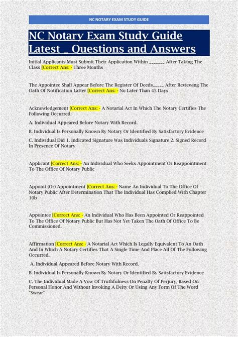 Complete; NC Notary Public Exams/Tests 2024/2025 Questions Answered 100 ...