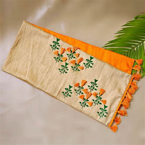 Buy Handmade Marigold Flower Design Silk Table Runner Online On Zwende