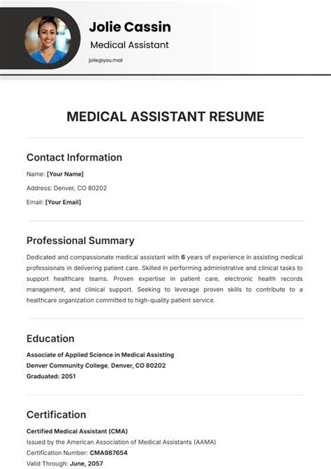 Free Medical Assistant Resume Template to Edit Online