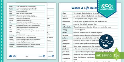 Year 2 Water & Life Below Water: Glossary