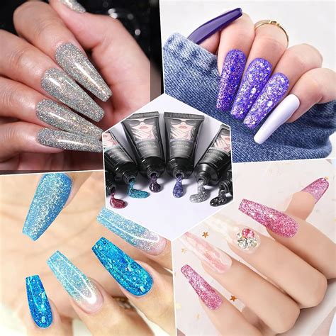 Buy Morovan Poly Gel Kits Nail Extension Kit 6 Colors Glitter Poly Gel ...