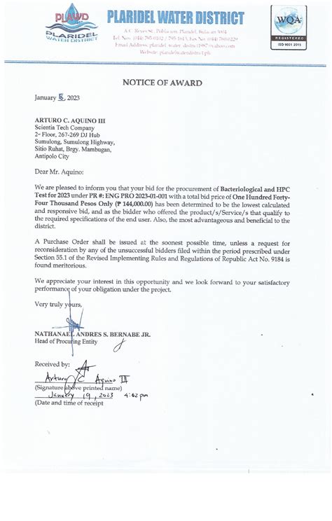 Bids and Awards Committee – Plaridel Water District