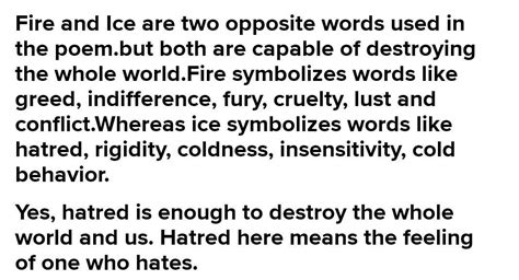 how does the poem depict the two contrasting ideas— “Fire' and 'Ice ...