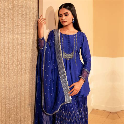 Navy Blue Fit & Flare Kurti Garara Set – Suvidha Fashion