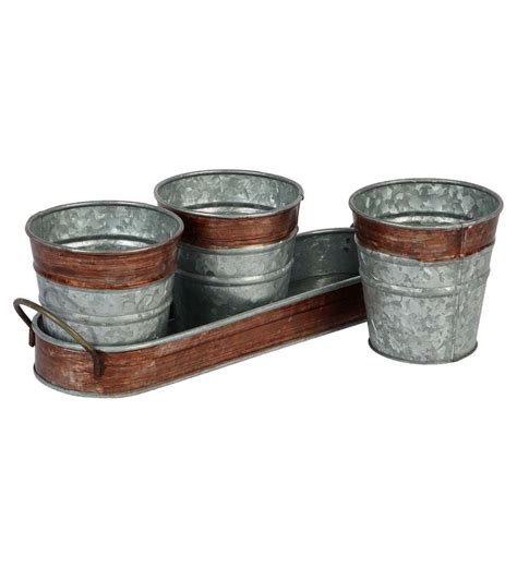 Brown & Silver Metal Table Planters with Tray - Set of 3 – Writings On ...
