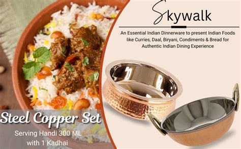 Buy Steel Copper Set of 1 Dish Serving Handi 300 ML with 1 Kadhai ...