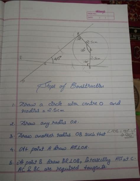 Draw a circle if radius 2.5 CM take a point P on it construct a tangent ...