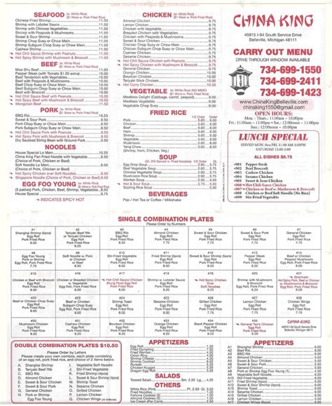 Carta del restaurante China King Express, Belleville