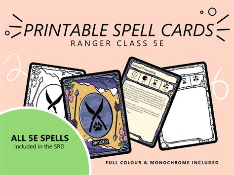 All 5E Spells | Ranger Spell Cards | Dnd 5e | Full Colour | Printable ...