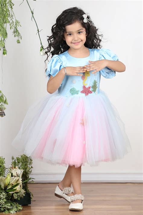 Ice Blue Mermaid Theme Dress with Embroidery