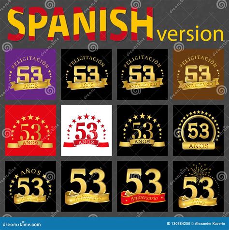 Spanish Set of Number Fifty-three 53 Years Stock Vector - Illustration ...