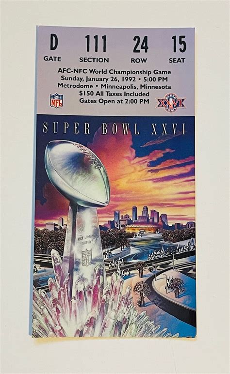 Super Bowl XXVI Original Football Game Ticket Stub 1992 - Etsy