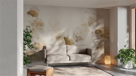Order Soft Gold Ginkgo Wallpaper Mural – Floral Wallpaper