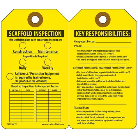Scaffold Inspection, 3 1/4 in Wd, Tag - 43Z267|TRS318PTP - Grainger
