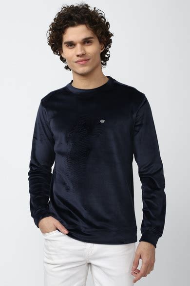 Buy Men Navy Solid Round Crew Neck Sweatshirt Online - 789997 | Peter ...