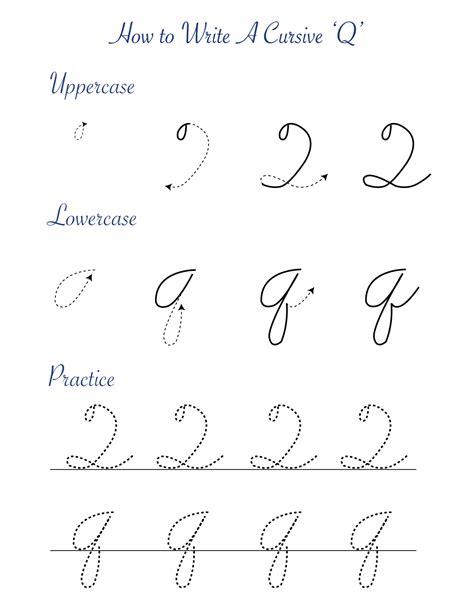 Cursive ‘Q’ worksheets to practice capital, upper and lowercase letter ...