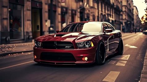 Download Red Dodge Charger Hellcat Urban Backdrop Wallpaper ...