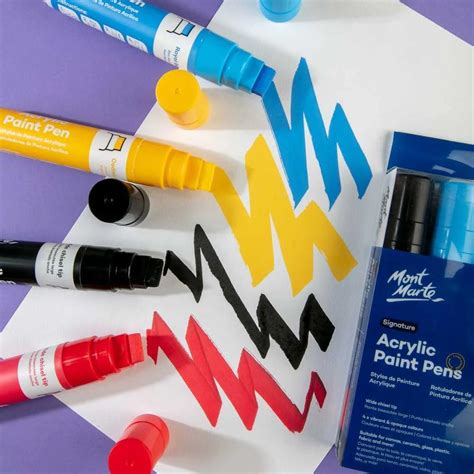 Mont Marte Acrylic Paint Pens Wide Chisel Tip Signature -Pack of 4 ...