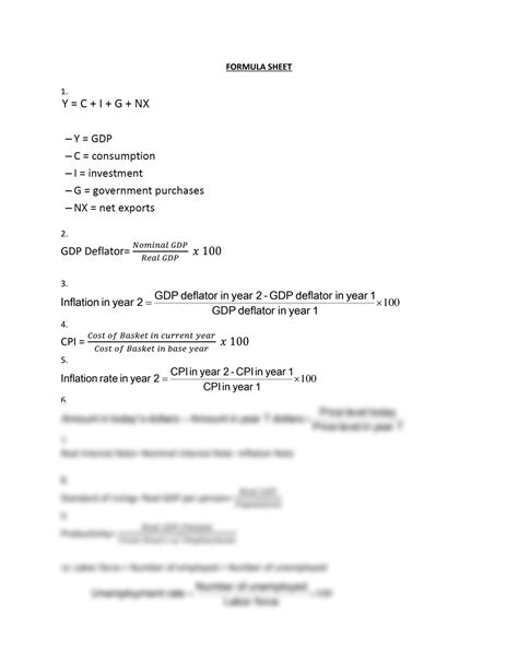 SOLUTION: Ecn 202 macroeconomics formula sheet - Studypool
