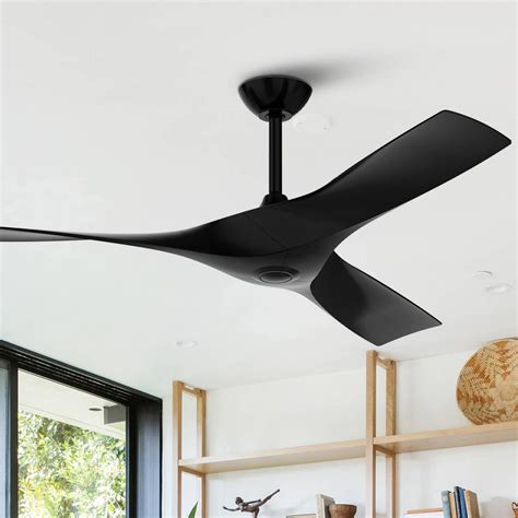 60" Modern Black ABS 3-Blade Indoor LED Ceiling Fan with Remote - On ...
