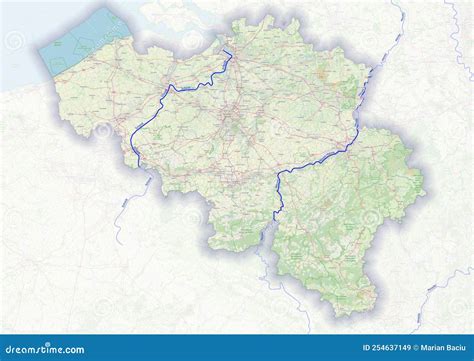 Physical Map of the Country of Belgium Colored Stock Illustration - Illustration of ocean ...