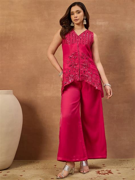 Floral Embroidered Top with Palazzos Inddus.in