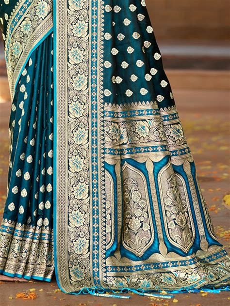 Buy Blue Satin Silk Saree With Blouse Piece online-Karagiri