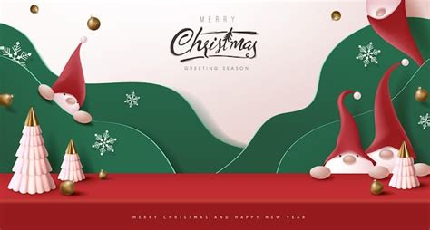 Merry christmas banner studio table room product display with cute ...