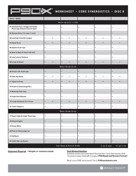 P90X Workout Sheets Printable - Printable Board Games