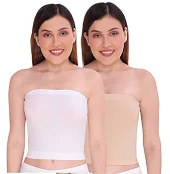 Buy PLUMBURY Women's Strapless Crop Top Inner Tube Relaxed Fit Camisole ...
