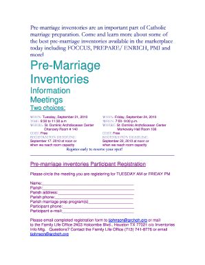 Fillable Online Pre-marriage inventories Participant Registration Fax ...