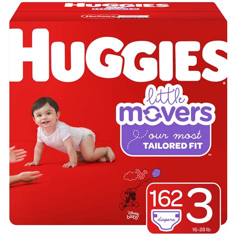 Huggies Little Movers Size 3 Baby Diapers, 162 Ct, One Month Supply ...