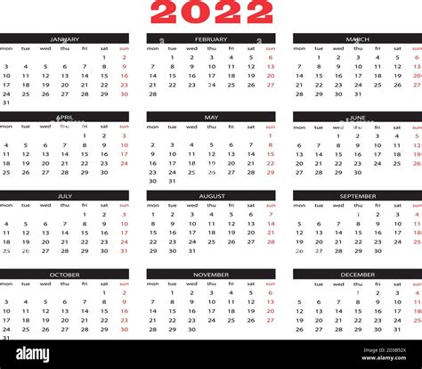 Calendar year 2022 Stock Vector Image & Art - Alamy