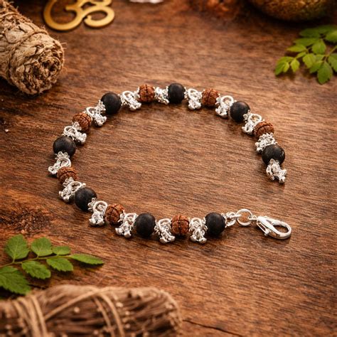 Karungali Rudraksha Ghunghroo Bracelet- Silver Plated – Mantraa