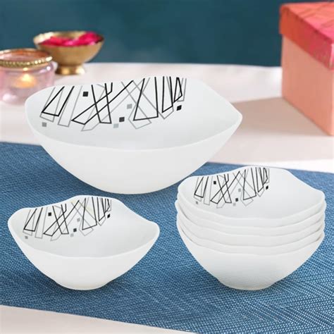 Larah by Borosil Carnival Square Series Opalware 7 Pcs Pudding Set ...