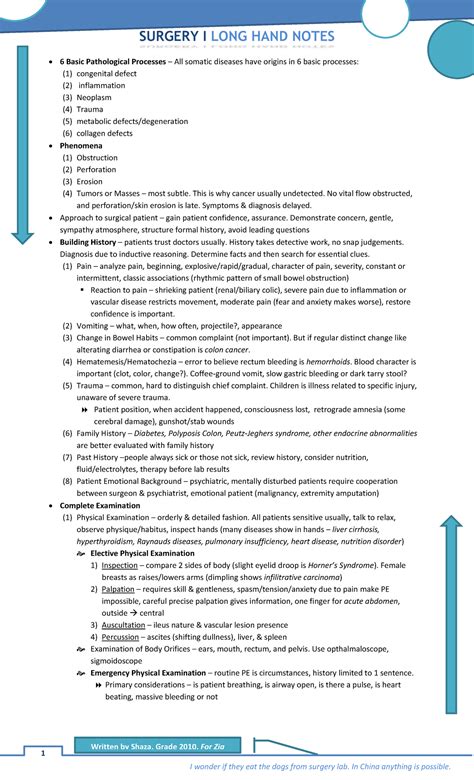 Surgery I Shaza Outline - Written by Shaza. Grade 2010. For Zia 1 6 ...