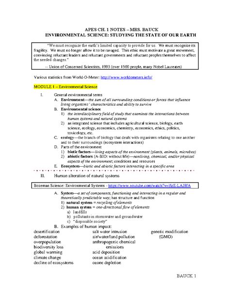 APES- Notes-1 - Notes for APES Unit 1 - APES CH. 1 NOTES – MRS. BAUCK ...