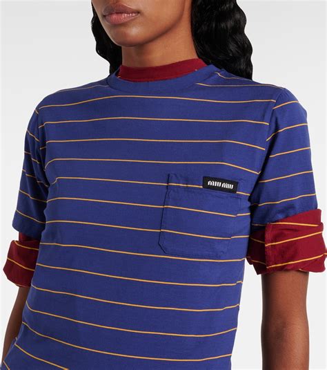 Striped cotton jersey T-shirt in multicoloured - Miu Miu | Mytheresa