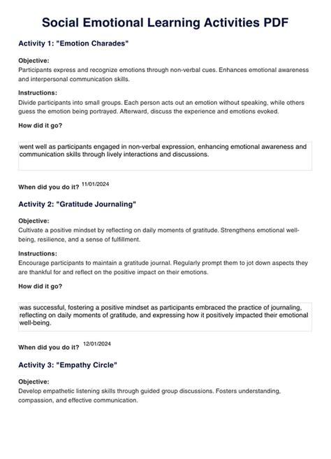 Social-emotional learning activities PDF & Example | Free PDF Download