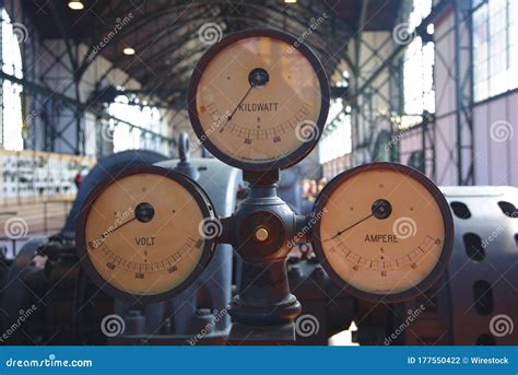 Closeup Shot of Three Gauges Showing Ampere Kilowatt and Volt Stock ...