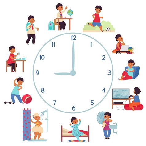 Niño horario diario actividad niños pequeños mañana lavado higiene aislado adorable bebé escuela ...