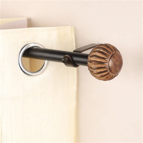 Pomp Wood Finial Extendable Curtain Rod Black 19MM (Hardware Included ...