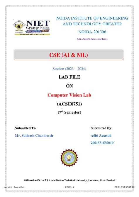 Aditi cv file - comp vision lab file - NOIDA INSTITUTE OF ENGINEERING ...