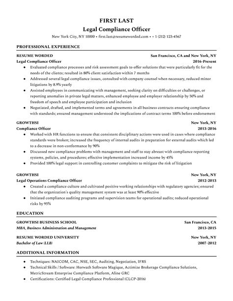 Legal Compliance Officer Resume Examples for 2026 | Resume Worded