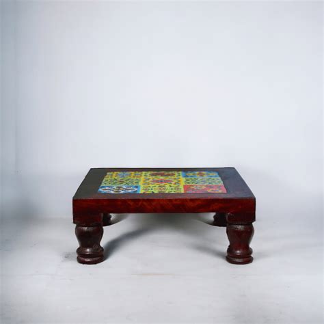 Wooden Chowki Handmade Tile Fitted Walnut Finished Bajot Chowki Pooja ...