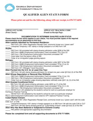 Qualified Alien Status Form - Blank Fillable Template | Fill Out, Print ...