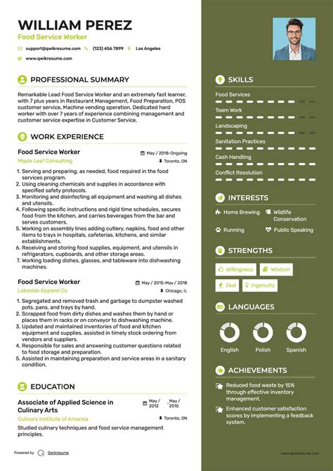 Food Service Resume Template