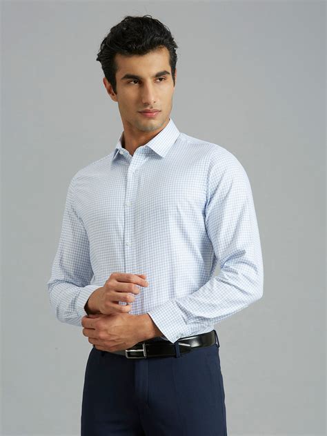 White & Blue Checks 100% Cotton Slim Fit Formal Full Sleeve Shirts