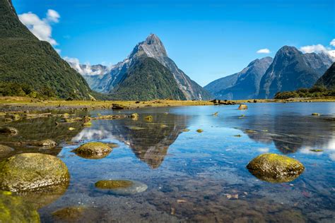 Milford Sound, New Zealand. - Mitre Peak is the iconic landmark of ...