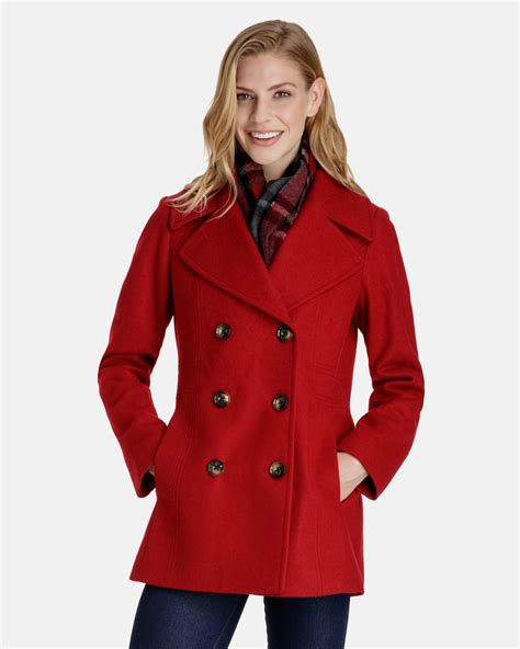 Quinn Double Breasted Wool Pea Coat for Women - Scarf | London Fog ...